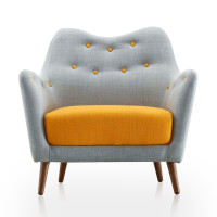 Manhattan Comfort AC011-BL Poet Accent Chair with Tufted Buttons in Light Blue and Yellow